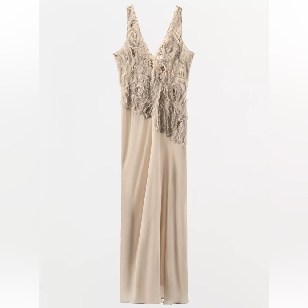 Zara Beige Textured Maxi Dress